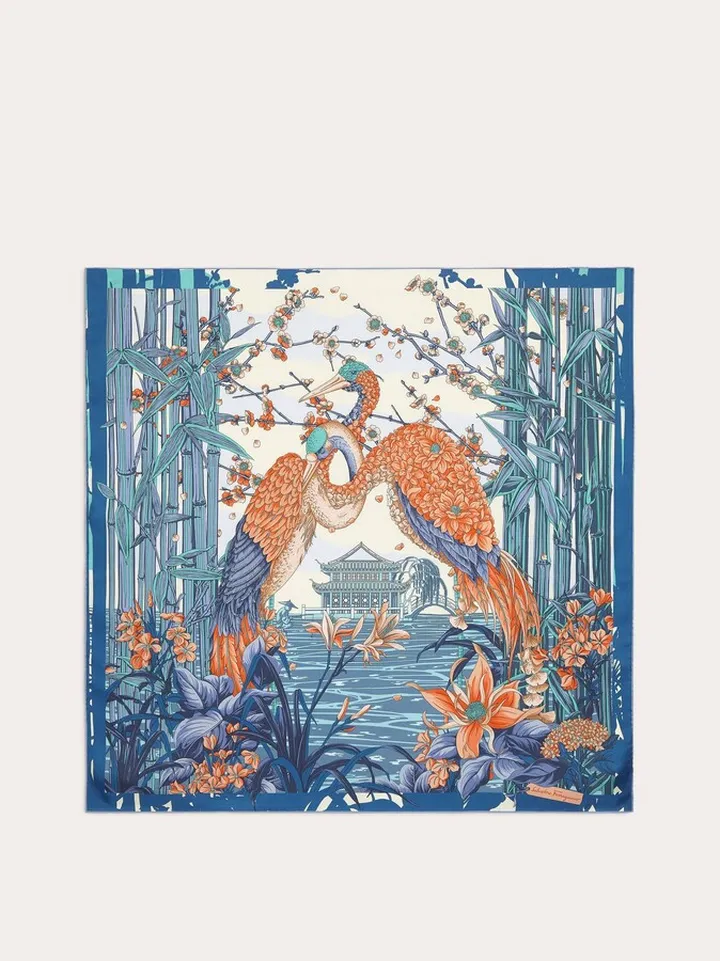 Ferragamo Women Aironi print silk foulard Blue