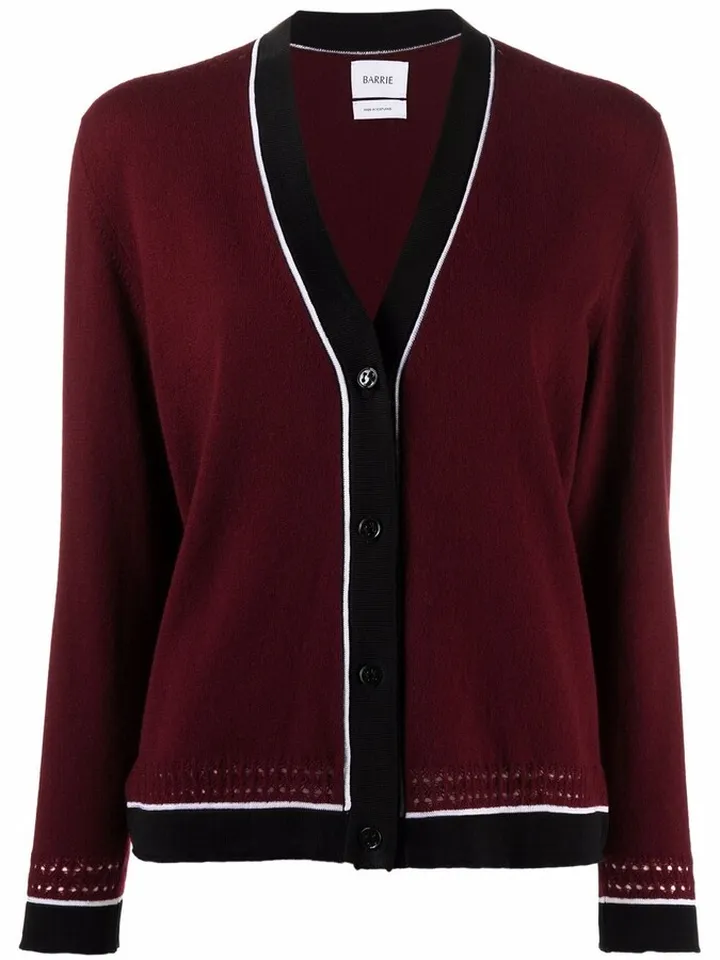 contrast-trimmed V-neck cardigan