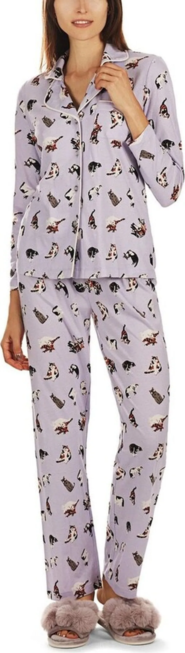 MeMoi Women's Crazy Cats 2 Piece Cotton Blend Pajama Set