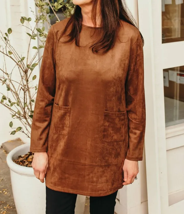 Faux Suede Tunic in Brown