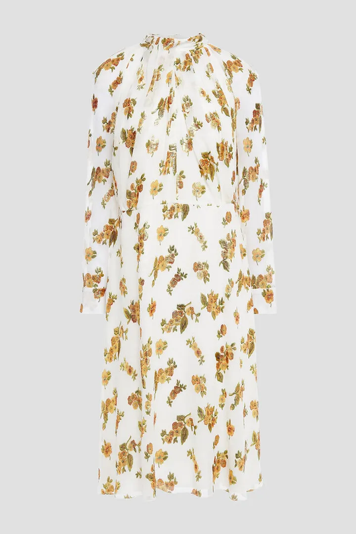 Metallic fil coupé silk-blend chiffon midi dress