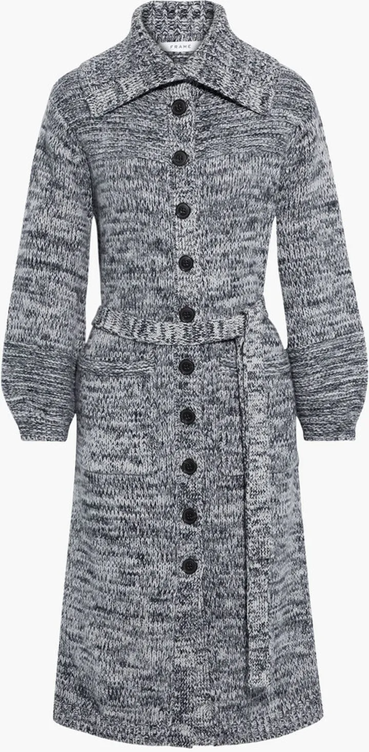 Belted marled wool-blend cardigan