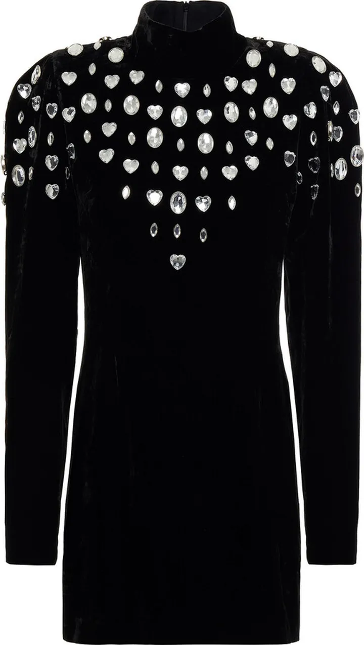 Crystal-embellished crushed-velvet mini dress