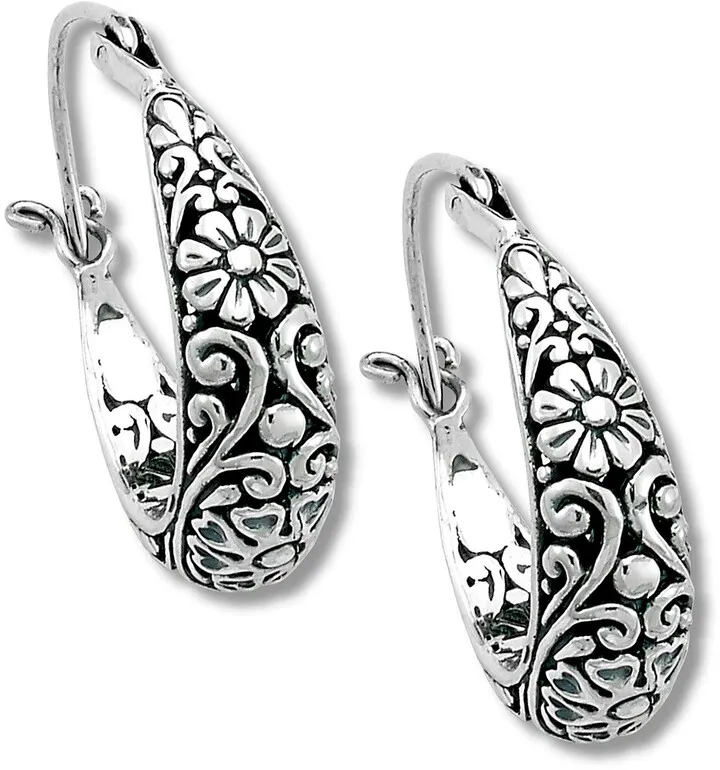 Sterling Silver Floral Pattern Hoop Earrings