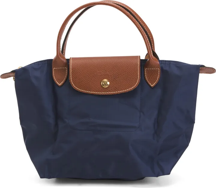 Le Pliage Original Nylon Top Handle Tote With Leather Trim