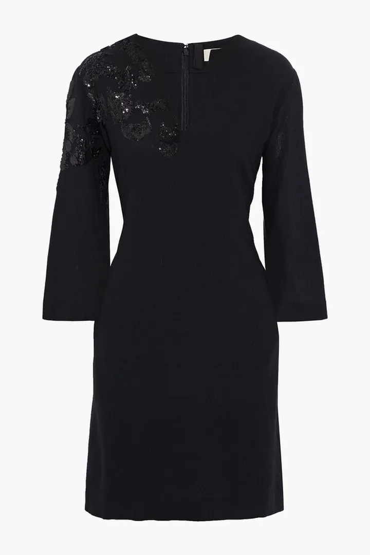 Sequin-embellished wool-crepe mini dress