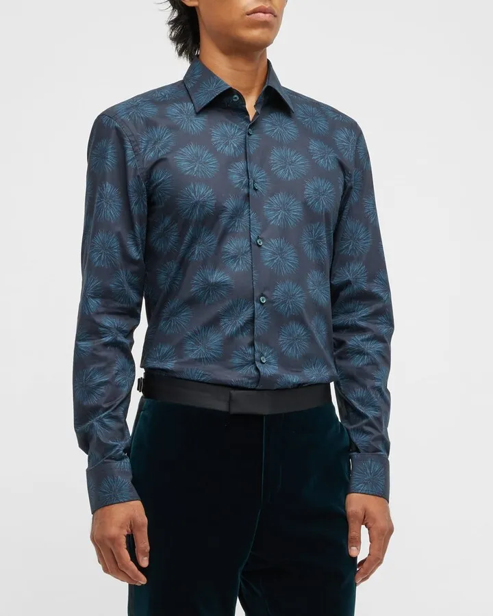 Men's Firework-Print Sport Shirt