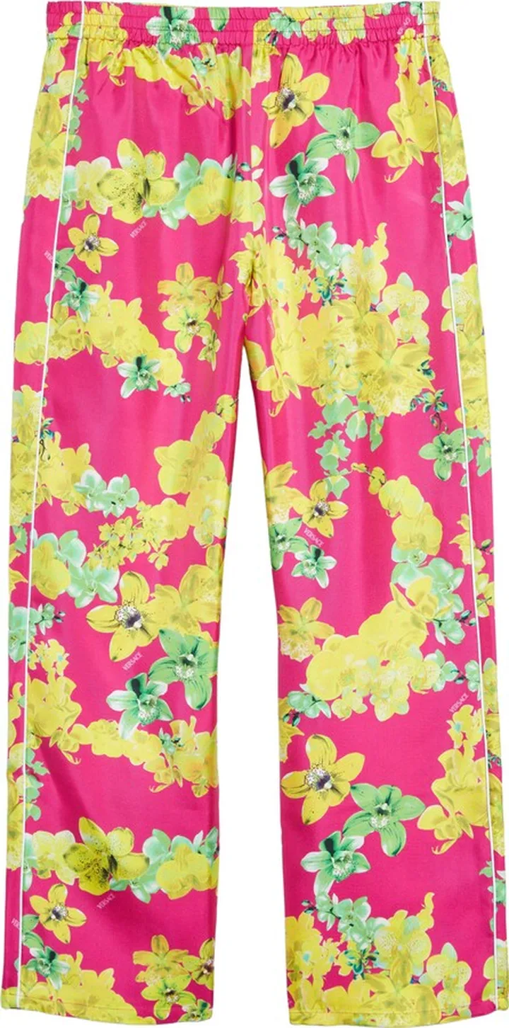 Orchid Print Silk Pajama Pants