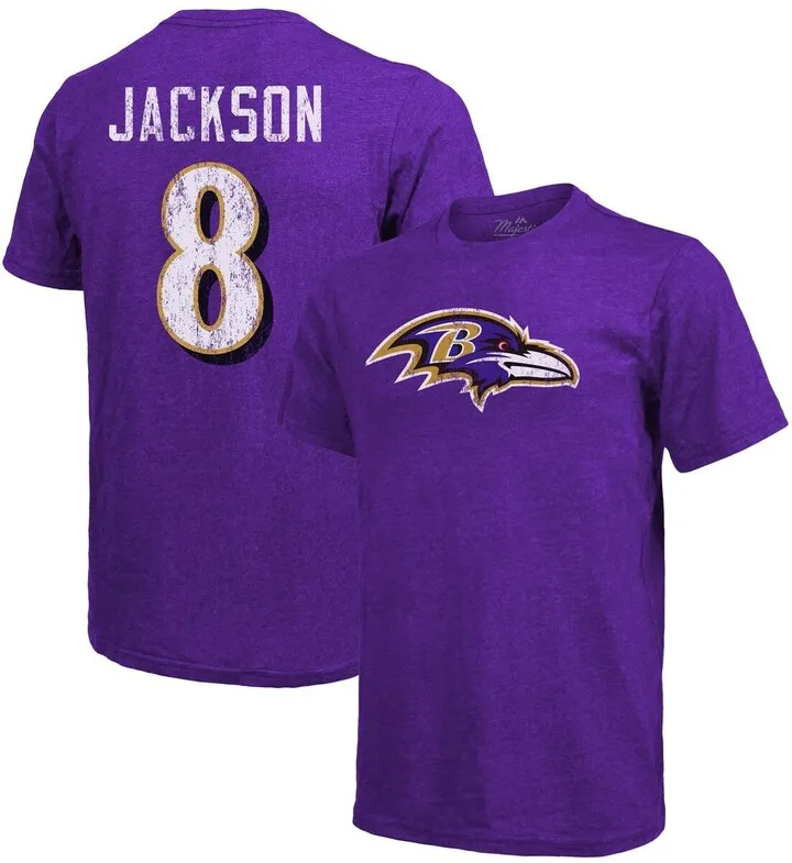 Men's Lamar Jackson Purple Baltimore Ravens Tri-Blend Name and Number T-shirt