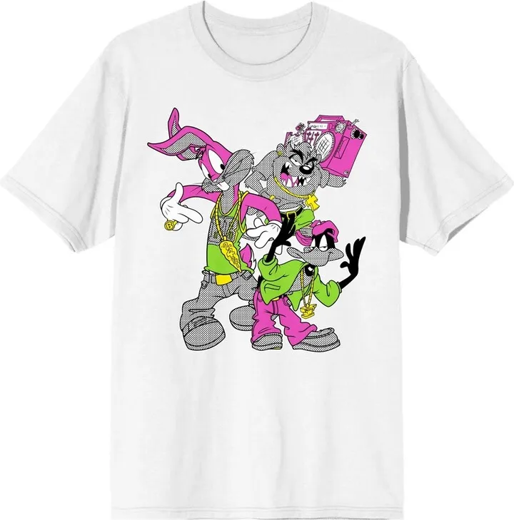 Looney Tunes Hip Hop Characters Men’s White T-shirt-XXL