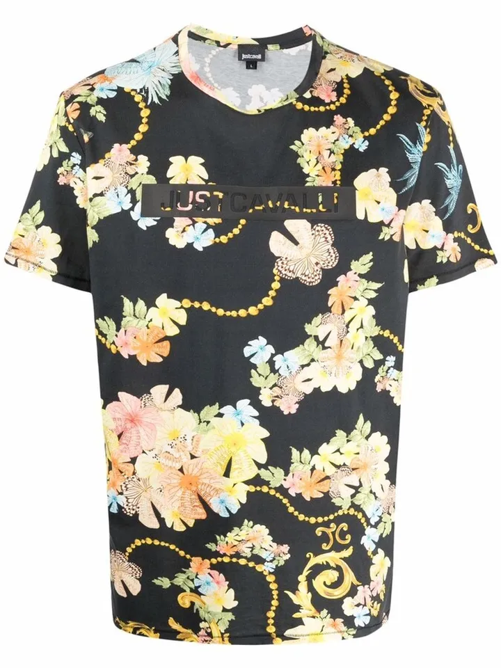baroque floral logo T-shirt