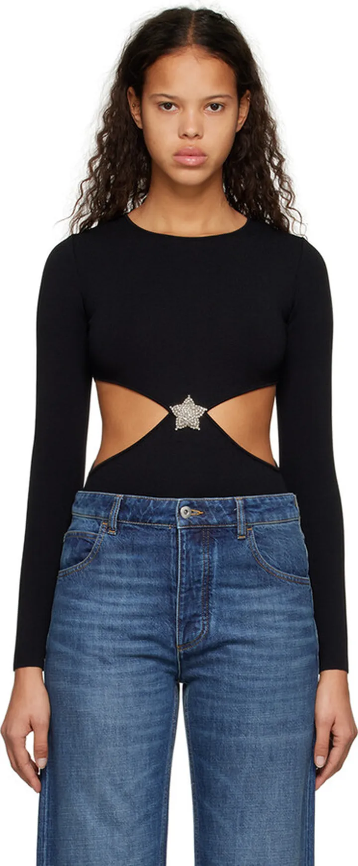 Valentino Black Crystal Star Bodysuit