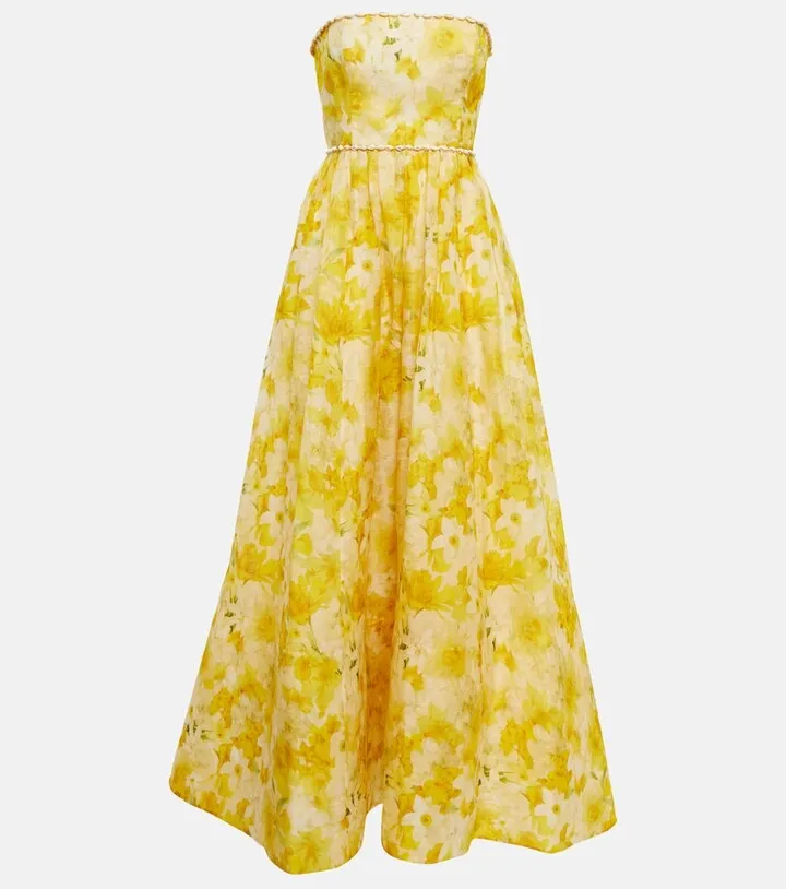 Floral-print linen and silk maxi dress