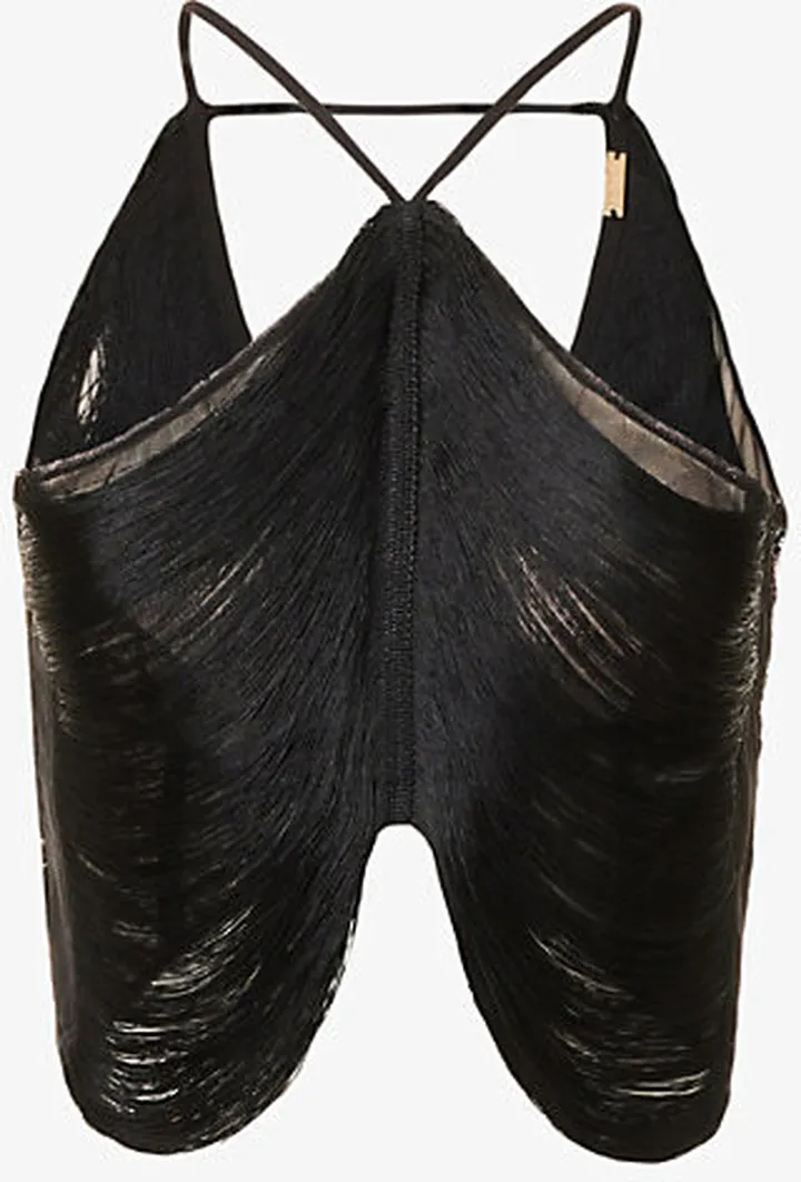 Womens Black Quella Halterneck Cropped Woven top