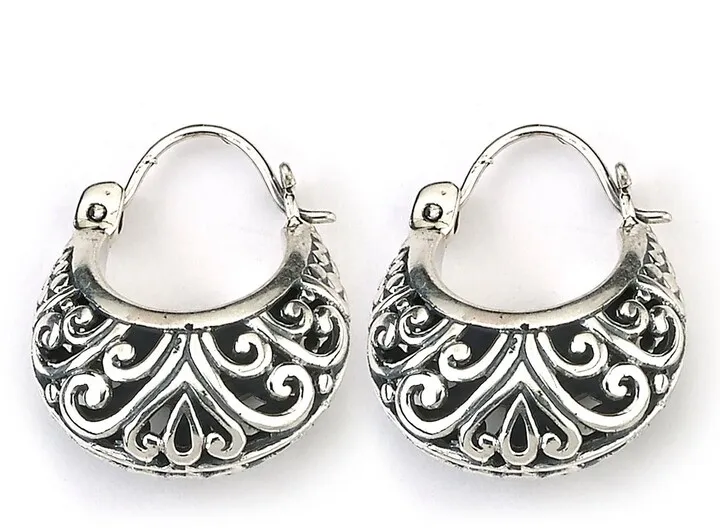 Sterling Silver Scrollwork Hoop Earrings