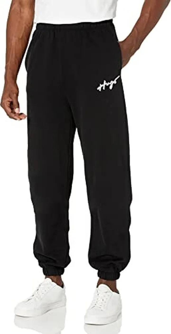 HUGO Mens Script Logo Relaxed Fit Cotton Joggers Sweatpants