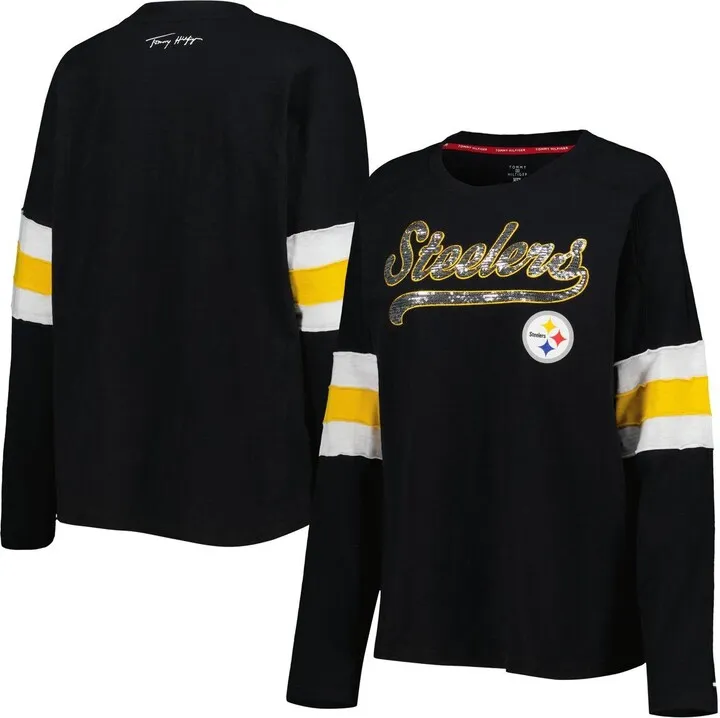 Women's Tommy Hilfiger Black Pittsburgh Steelers Justine Long Sleeve Tunic T-shirt