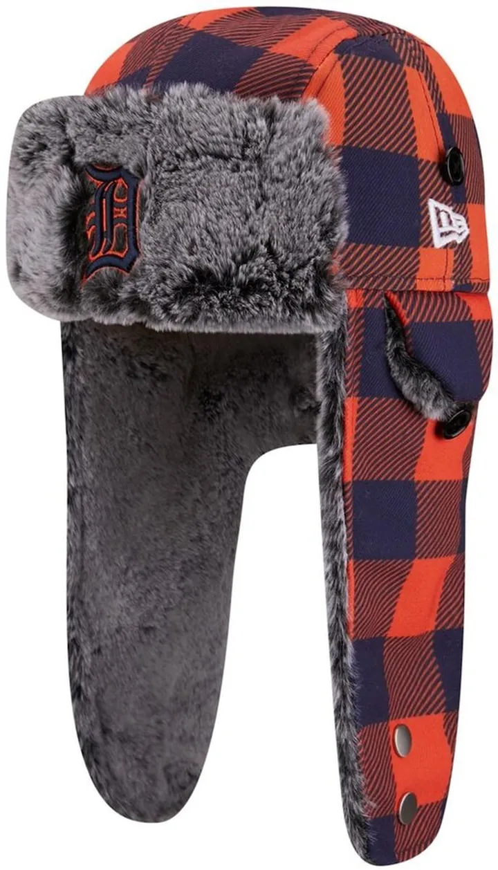 Men's Orange Detroit Tigers Buffalo Plaid Trapper Hat