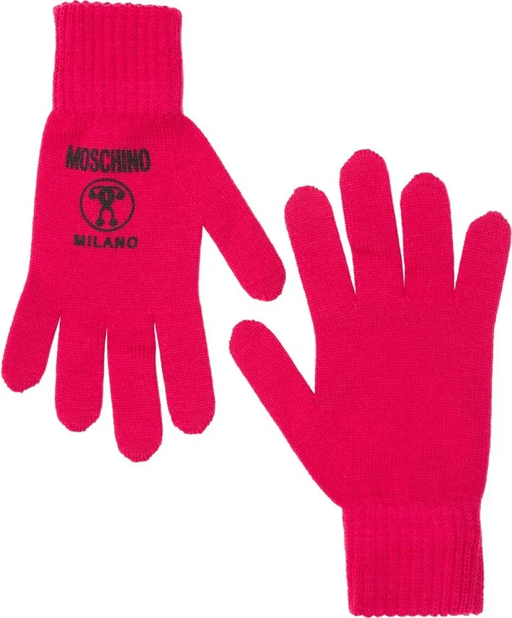 Moschino Double Question Mark Logo Detailed Gloves