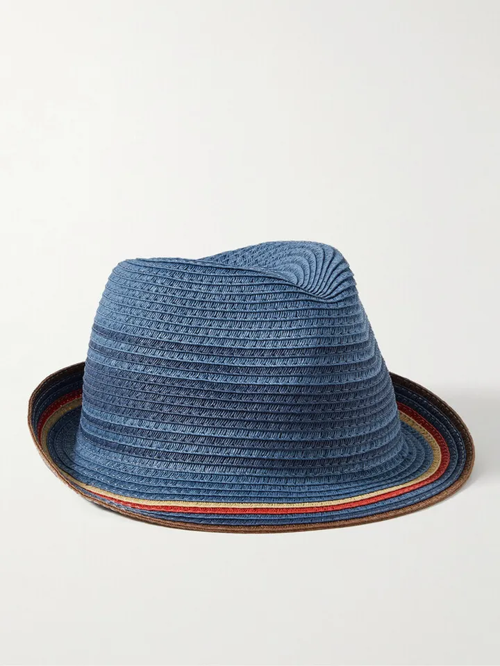 Striped Braided Straw Trilby Hat