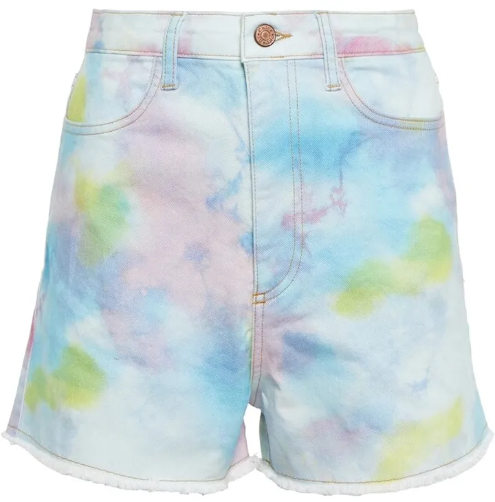 Tie-dye denim shorts