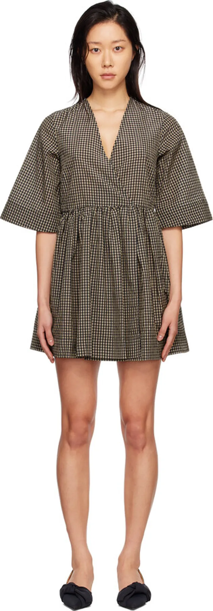 GANNI Brown & Black Wrap Minidress