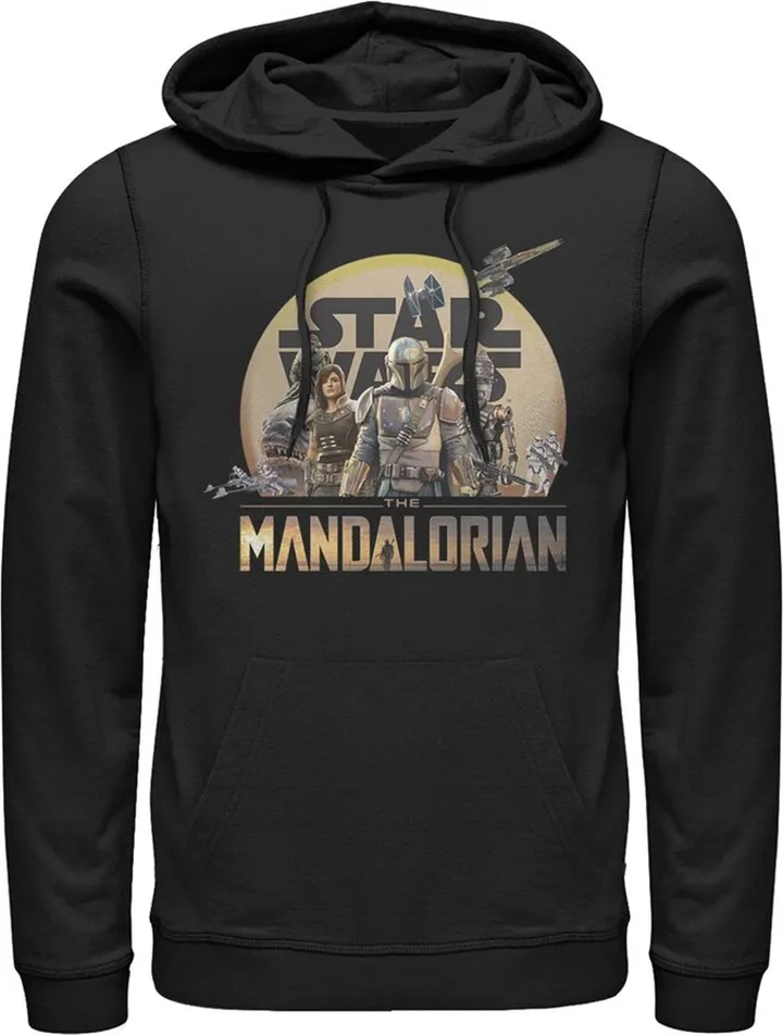 Men's Star Wars The Mandalorian Character Collage Pull Over Hoodie - Black - Medium
