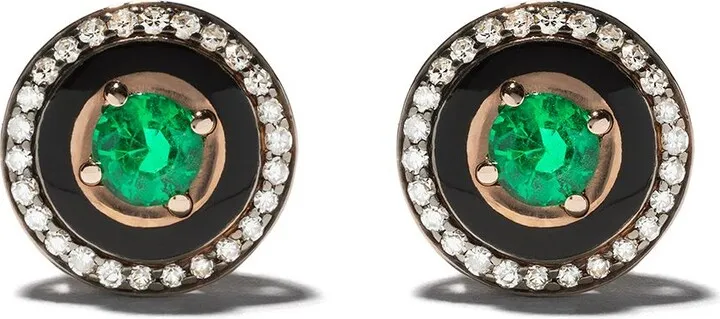 18kt rose gold diamond emerald Mina earrings