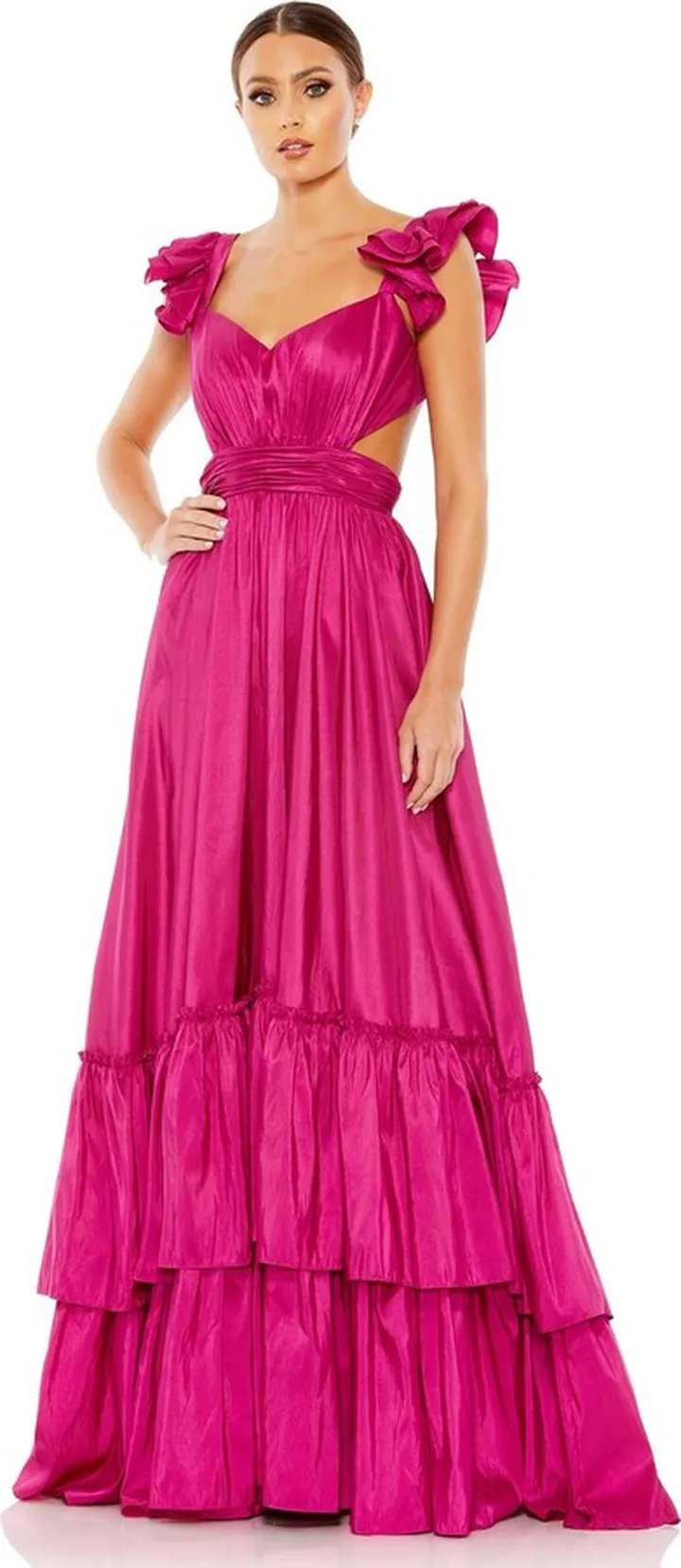 Ruffle Shoulder Cut Out Gown