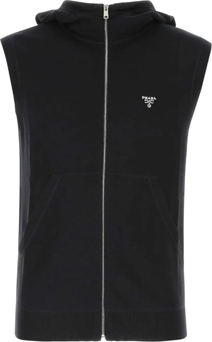 Prada Logo Detailed Zip-Up Hooded Gilet