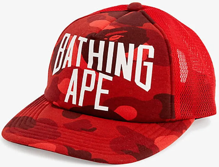 Mens Red Camo Brand-print Cotton Baseball cap