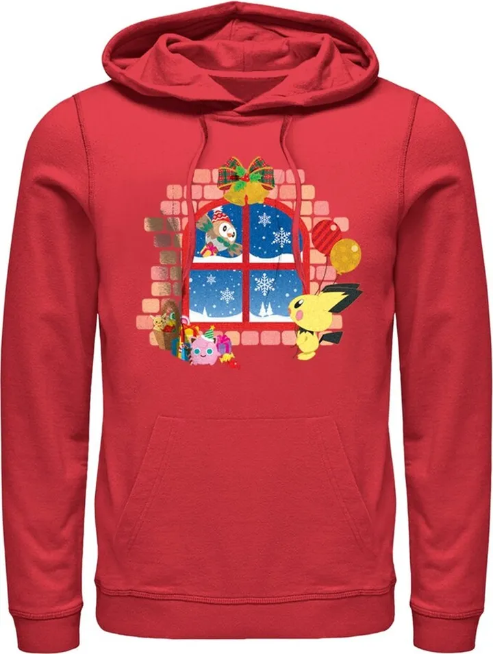 Men's Pokemon Christmas Window Pull Over Hoodie - Red - Small