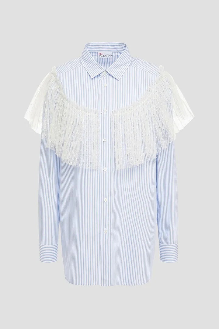 Point d'esprit-trimmed striped cotton-blend poplin shirt