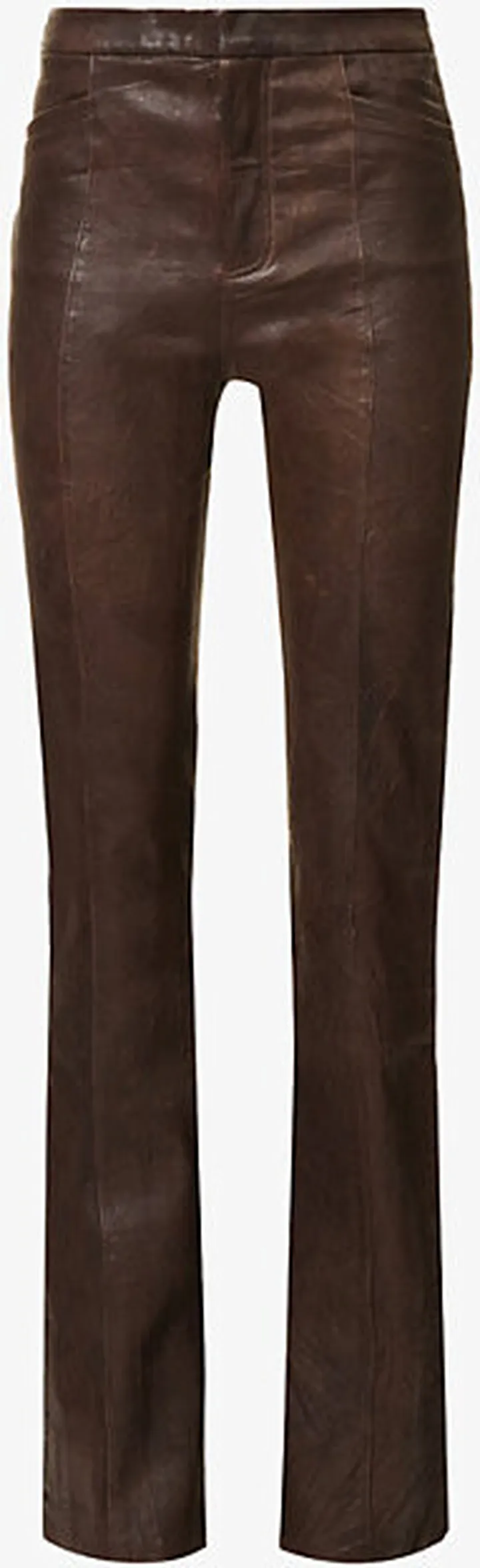 Womens Chestnut Naomi Straight-leg Mid-rise Leather Trousers