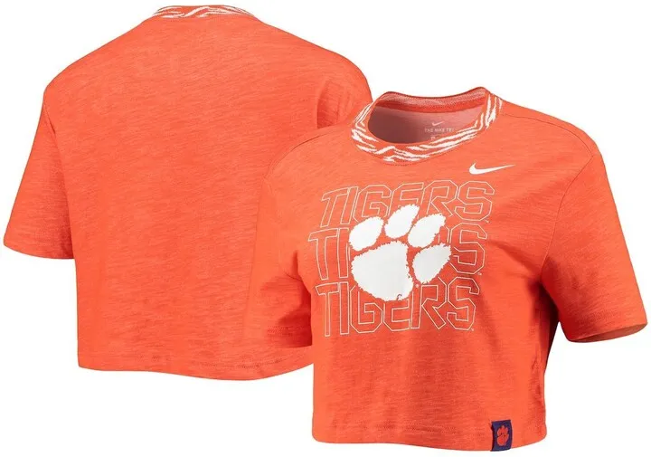 Women's Nike Orange Clemson Tigers Slub Ringer Performance Cropped T-shirt