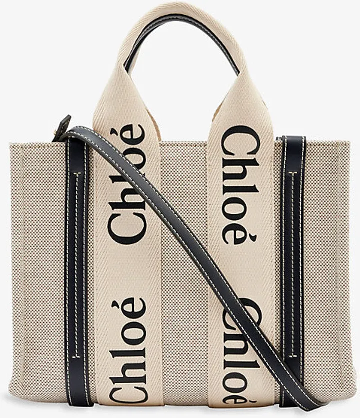 Womens White Blue Woody Small Cotton Tote bag