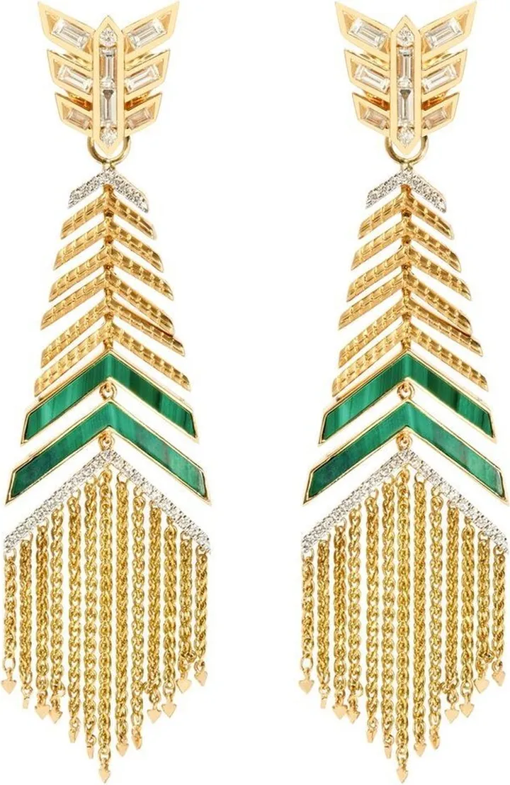 18kt yellow gold Flight Josephine malachite and diamond earrings