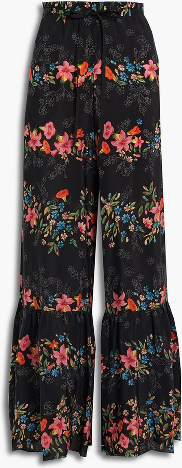 Gathered floral-print silk-crepe wide-leg pants