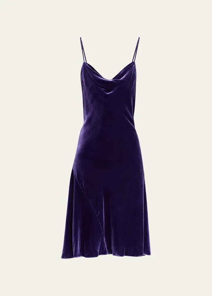 Asymmetric Cowl-Neck Velvet Nightgown