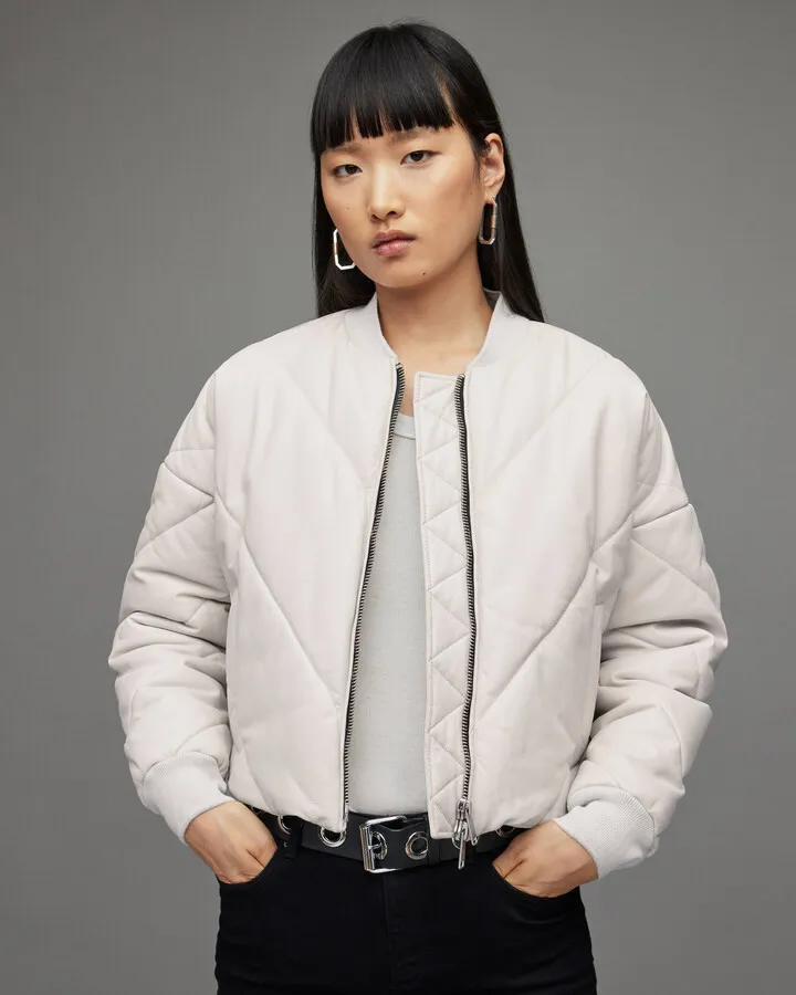 Bailey Cropped Leather Puffer Jacket - White
