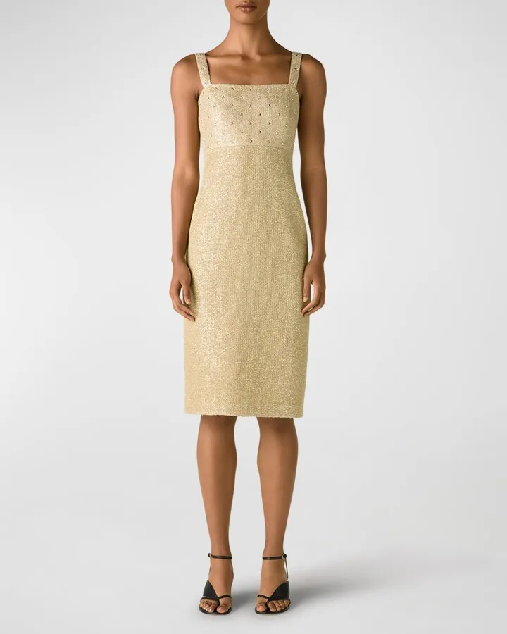 Strass Empire-Waist Metallic Knit Midi Dress