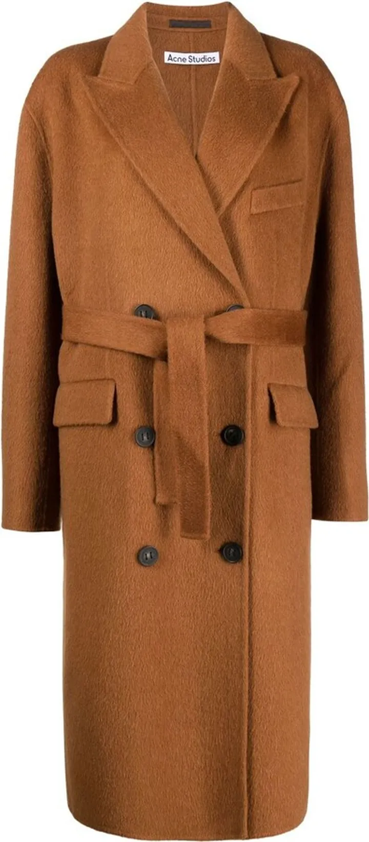 Brown Tie Waist Wool Coat