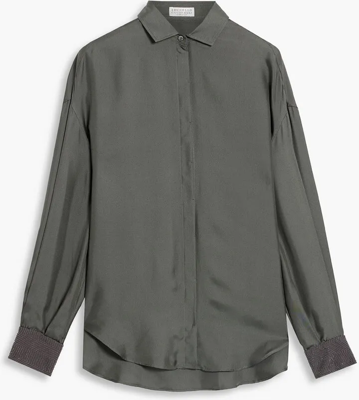 Bead-embellished silk-satin shirt