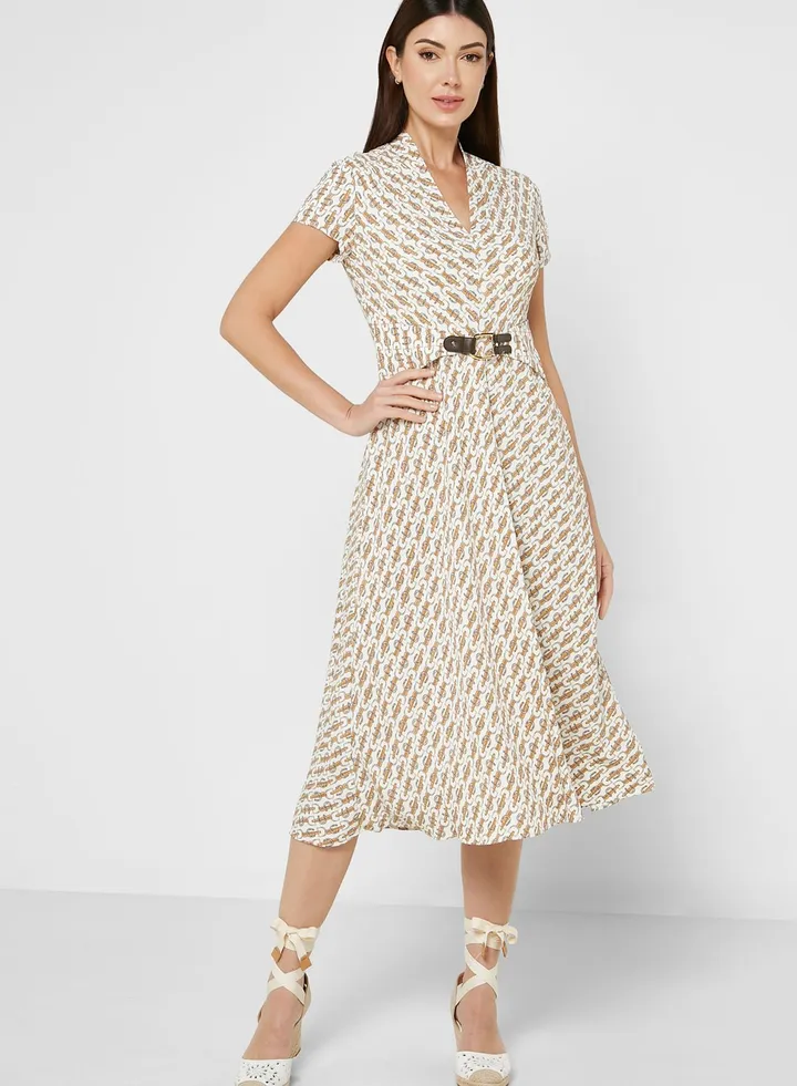Printed Belted Dress