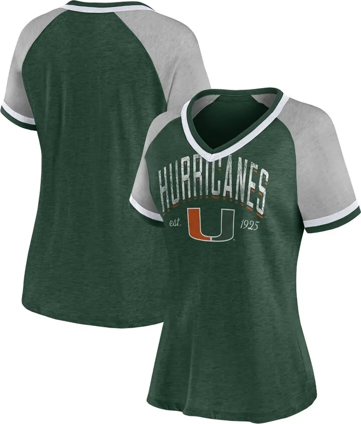 NCAA Miami Hurricanes Women's Gray V-Neck Raglan T-Shirt - L