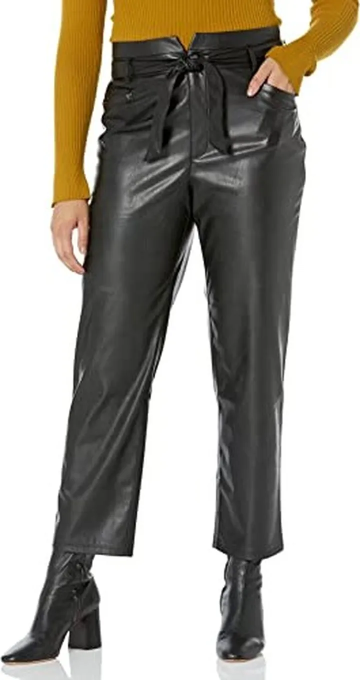 PAIGE Women's Kinda Pant Vegan Leather high Rise Ankle Length in Black