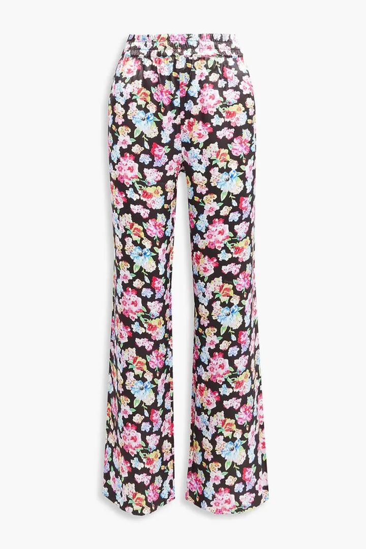 Floral-print satin pajama pants
