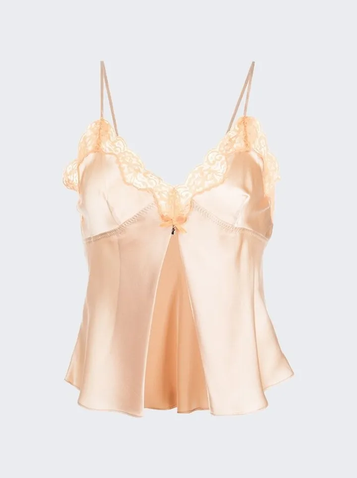 Butterfly Cami Top With Lace Peach Sorbet