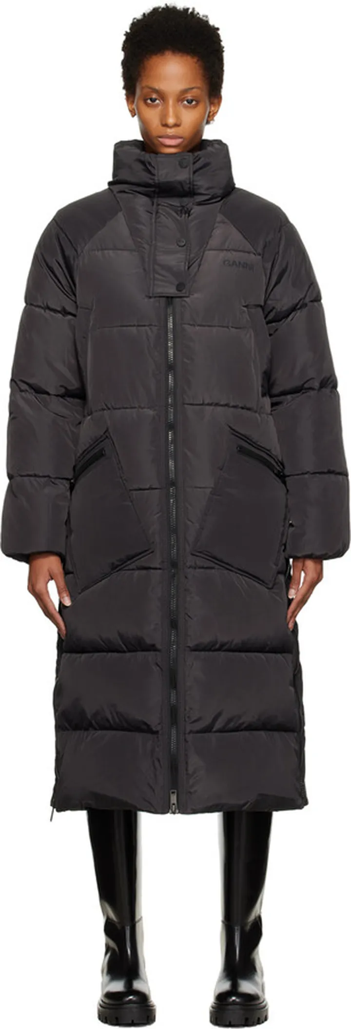 GANNI Black Tech Puff Insulated Coat