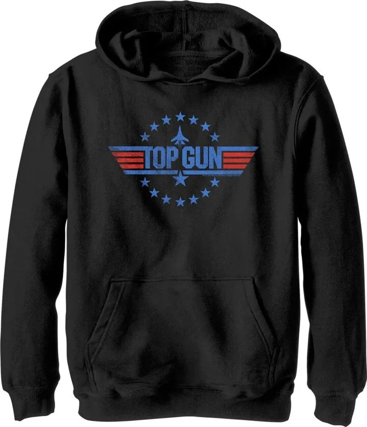 Boy's Top Gun Circle of Stars Logo Pull Over Hoodie - Black - Medium